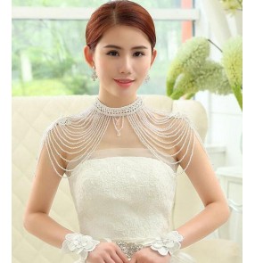 Ivory Fashion Tassels layers women's ladies female diamond crystal wedding party evening party bridal shoulder jewelry chain necklace cape necklace  dress accessories